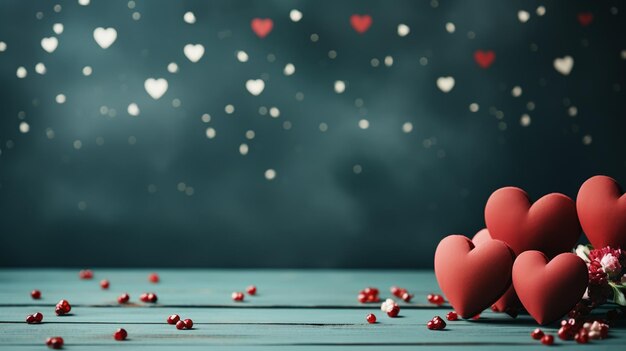 발렌타인 데이 개념 빨간 심장 초록색 배경 최소한의 발렌틴 또는 생일 아이디어