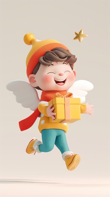 Valentine 3d cartoon cupid hold giftbox isolated on plain background