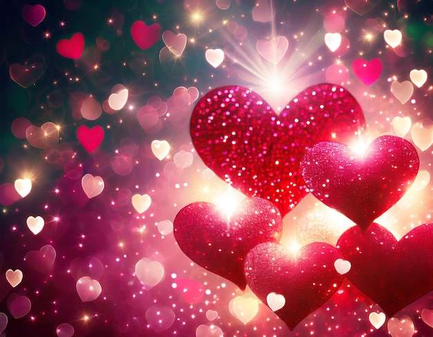 valentine abstract background with heart shapes and bright shiny lights