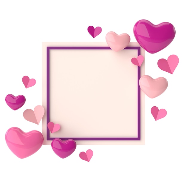 Valentine card Heart frame 3D illustration