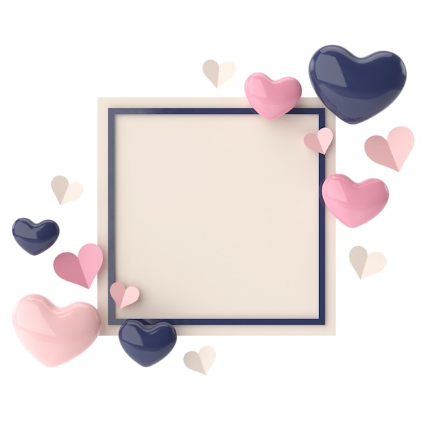 Photo valentine card heart frame 3d illustration