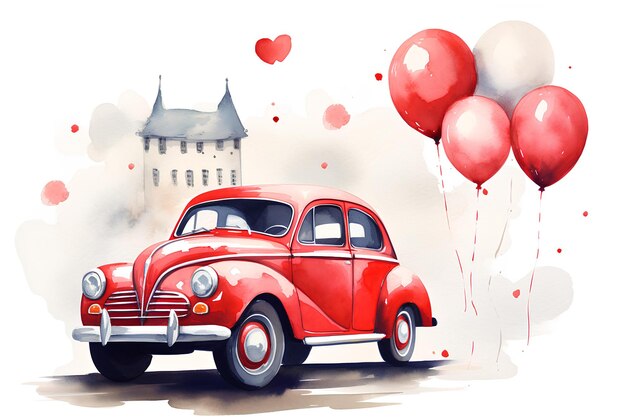 Valentine cars watercolor watercolor drawing vector illustration