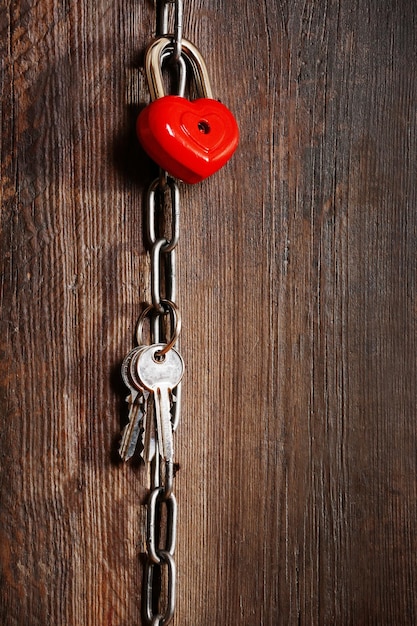 Valentine concept Love heart hanging on chain with keys