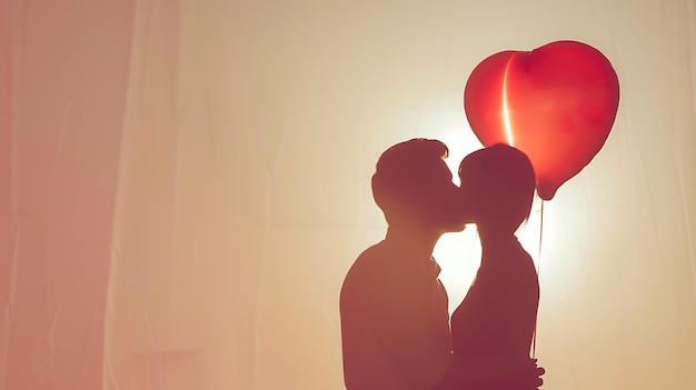 Valentine Couple Beauty Girl and her Handsome Boyfriend holding heart shaped air bal Generative AI