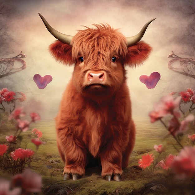 Photo valentine cute highland cow background