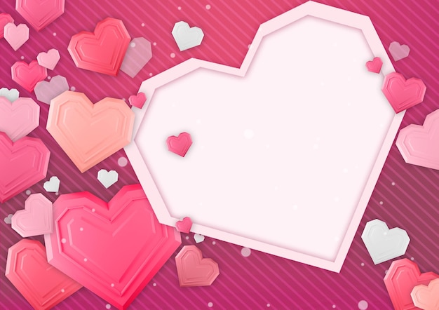 Valentine dag concept achtergrond met een witte banner frame hartvorm in de juiste hoek