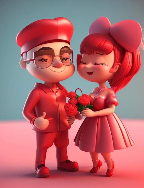 Valentine Day 3d rendering cartoon avatar