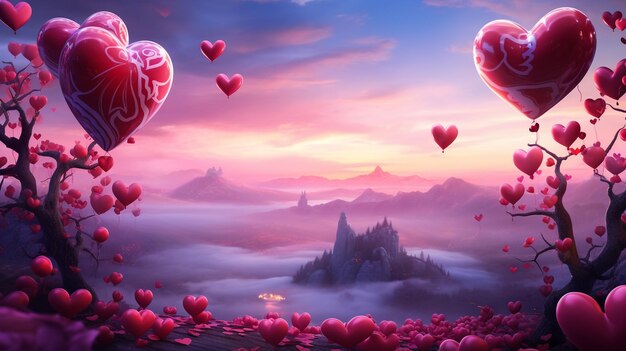 Valentine day background with red hearts top view