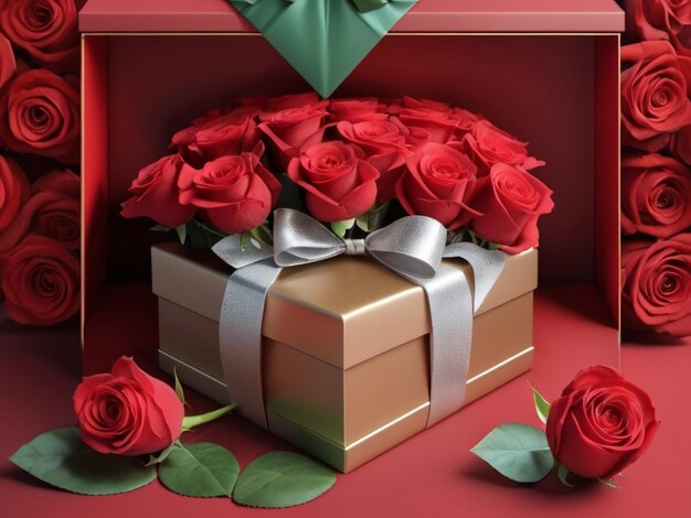 Photo valentine day concept for design with red rose and gift box