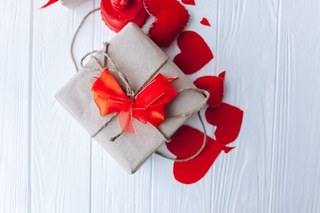 valentine day concept, presents  on wooden background