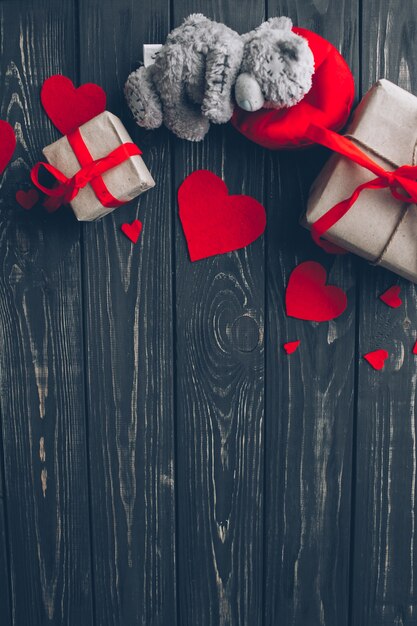 valentine day concept, presents  on wooden background