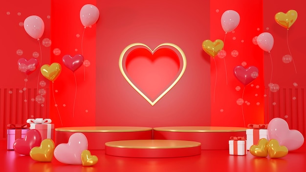 Valentine day., gift box, empty round Realistic stage, podium. Love holiday background.