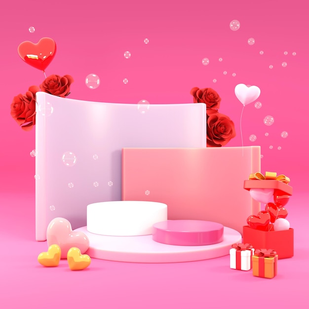 Valentine day gift box empty round Realistic stage podium Love holiday background