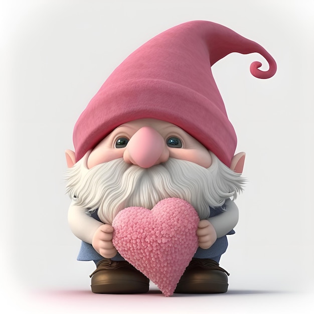 Valentine Day Gnome met roze harten PNG witte achtergrond