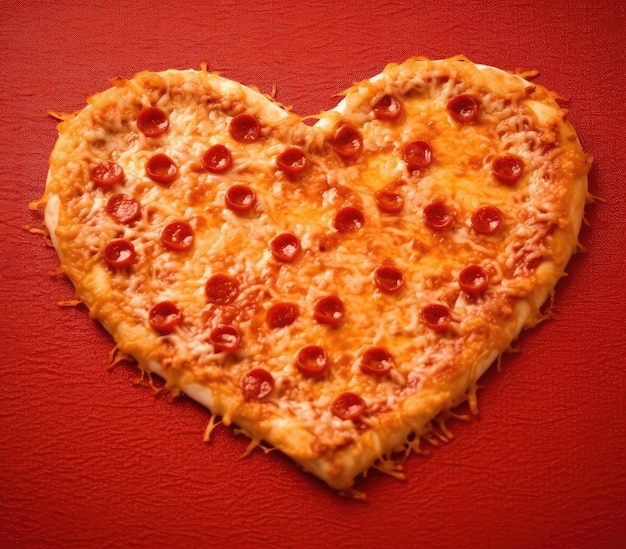 Photo valentine day pizza or restaurant concept love shape pizza isolated on red background concept of valentine day love food pizza day