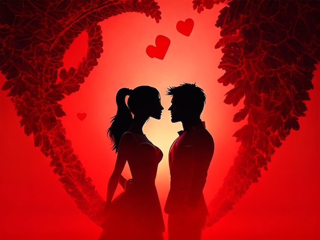 Foto carta da parati di san valentino e cuore rosso con una coppia romantica