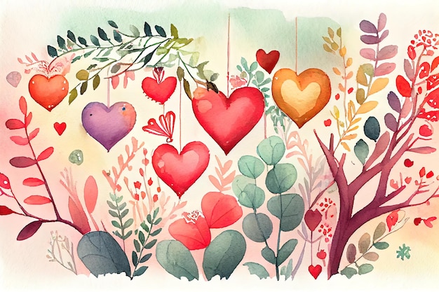 Valentine day watercolor background AI generated