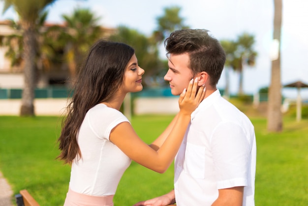 In valentine day Young couple at outdoors