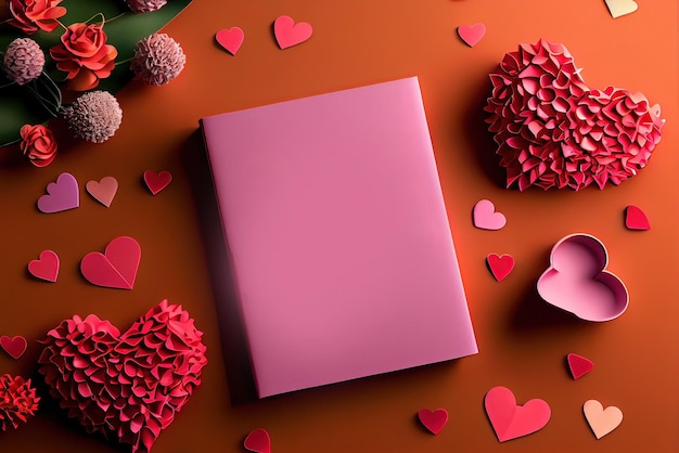 Valentine frame and banner red decoration flat lay romantic\
love and valentine day concept neural network generated art\
digitally generated image not based on any actual scene or\
pattern
