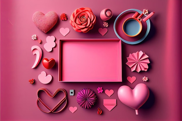 Valentine frame and banner red decoration flat lay romantic
love and valentine day concept neural network generated art
digitally generated image not based on any actual scene or
pattern