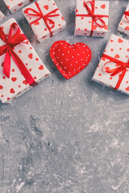 Valentine, gift box in holiday wrapper, copyspace 