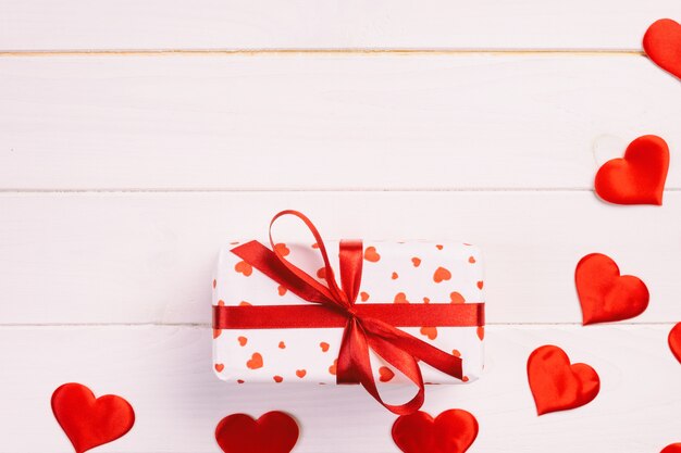 Valentine, gift box in holiday wrapper with copy space