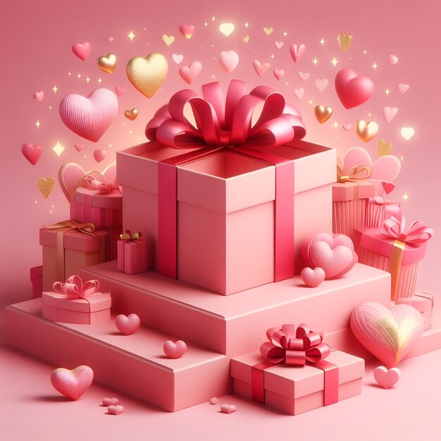 Photo valentine gift box on pink podium