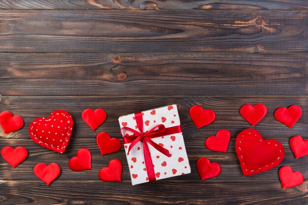 Valentine gift in holiday decoration, copy space for design