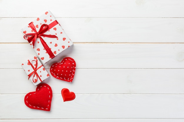 Valentine gift in holiday decoration, copyspace 
