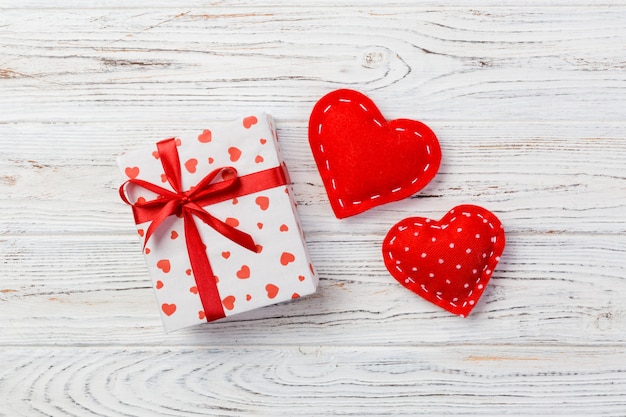 Valentine gift in holiday decoration,  copyspace 