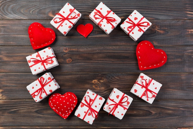 Valentine gift in holiday decoration,  copyspace 