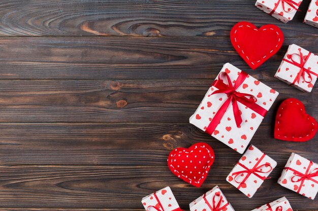 Valentine gift in holiday decoration with copy space