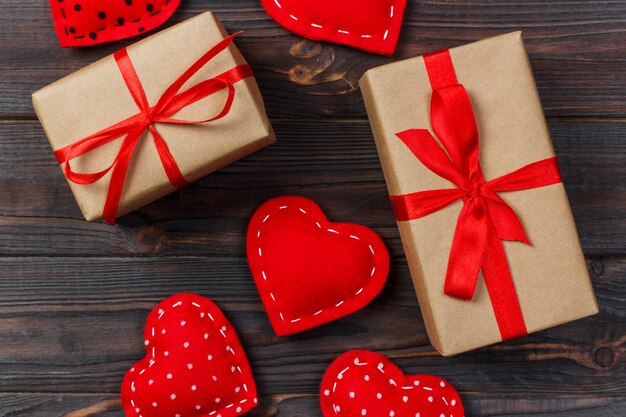 Valentine gift in holiday decoration with copy space