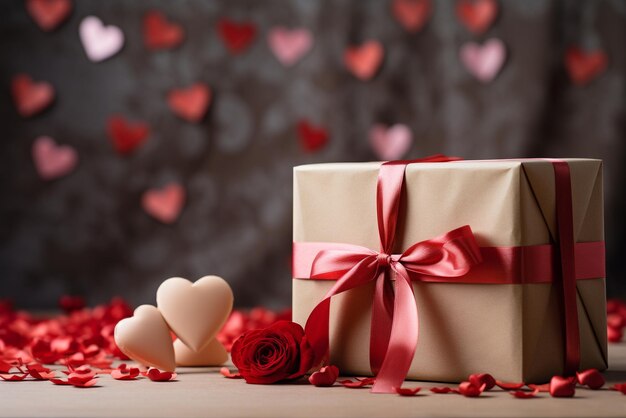 valentine gift with red hearts and a cardboard box