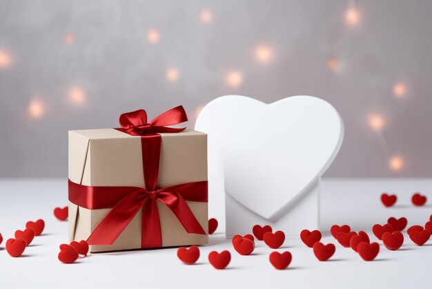 valentine gift with red hearts and a cardboard box