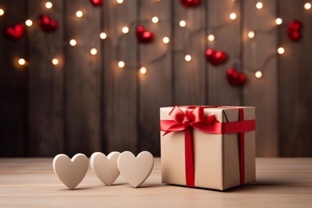 valentine gift with red hearts and a cardboard box