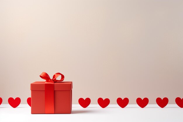 Valentine gift with red hearts and a cardboard box