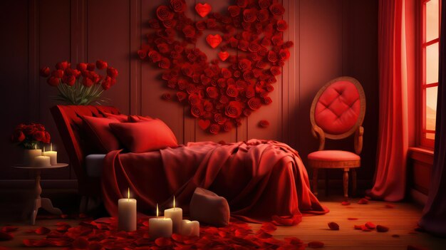 Foto regali di san valentino e rose in una stanza moderna