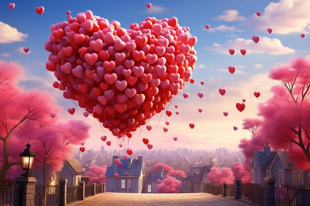 Foto illustrazione di heart valentine balloons on the sky creata con generative ai.