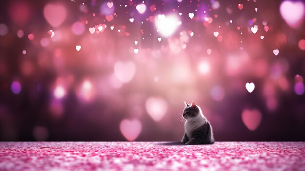 Photo valentine heart bookeh background with flowers ground cute cate high definition stars flickers ai