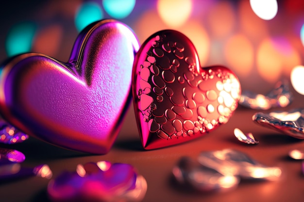 Valentine Hearts on Abstract Background