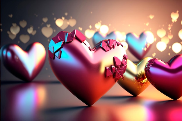 Valentine Hearts on Abstract Background