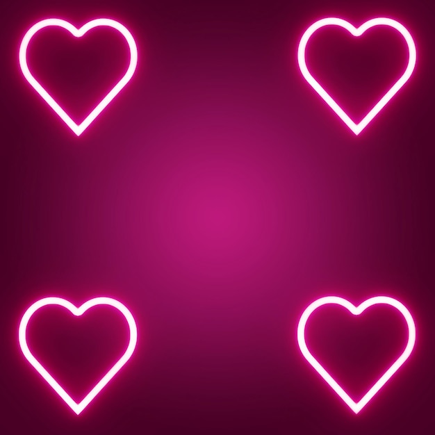 valentine hearts background pink neon light on wall glow in the dark