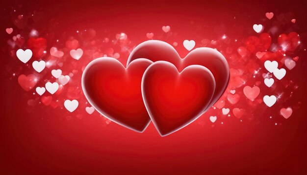 Valentine hearts over shiny red background