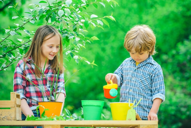 Valentine het concept van kindvriendschap en vriendelijkheid, dochter en zoon die op de boerderij werken