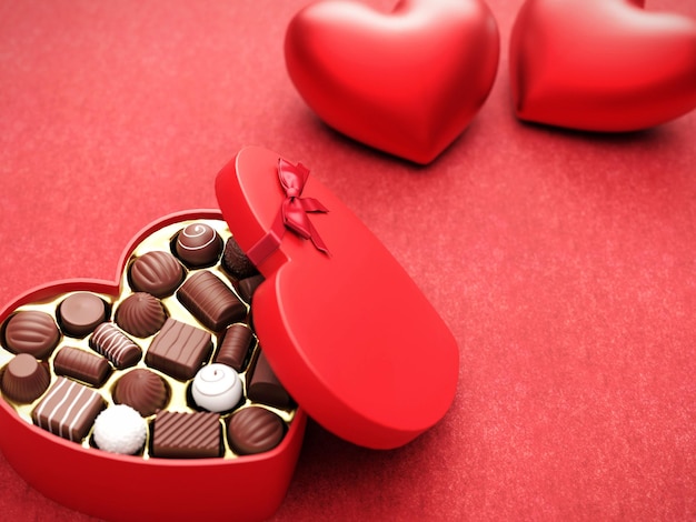 Photo valentine image red heart and chocolate
