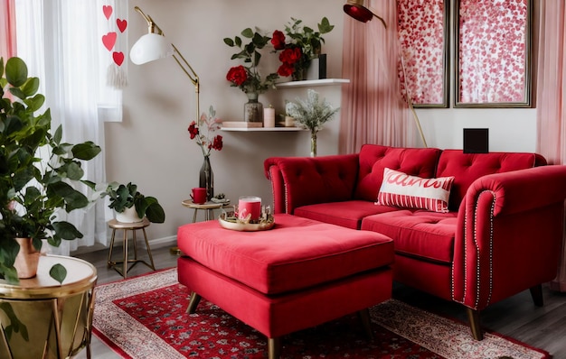 Valentine interior room have pink sofa and home decor for valentine's day