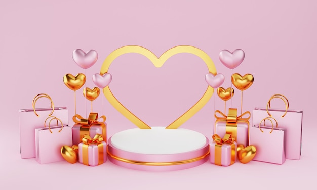 Valentine Podium 3D Illustration Suitable for Romantic Decorations