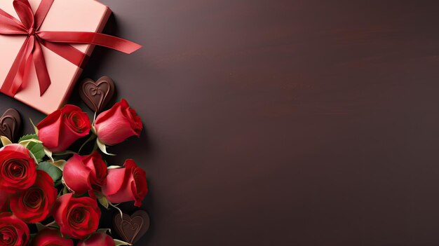 Valentine roos bloem rand vlakke achtergrond kopieer ruimte