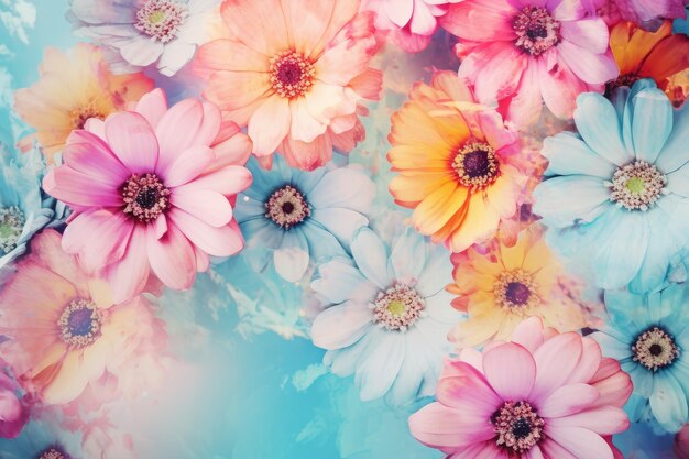 Valentine's Day Assorted Spring Blossoms on Pastel Blue Floral Freshness and Beauty Generative AI